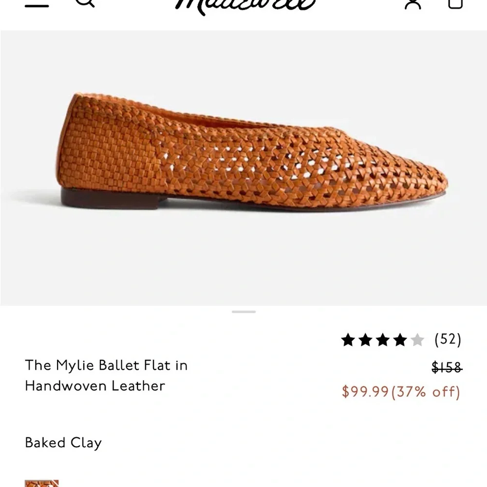 NWOT Madewell Mylie Ballet Flat Handwoven Leather Flats in Burnt Orange *NO BOX - Picture 5 of 6